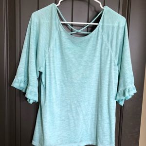 ☀️4/$25 Green soft knit top w/ruffled 3/4 sleeves